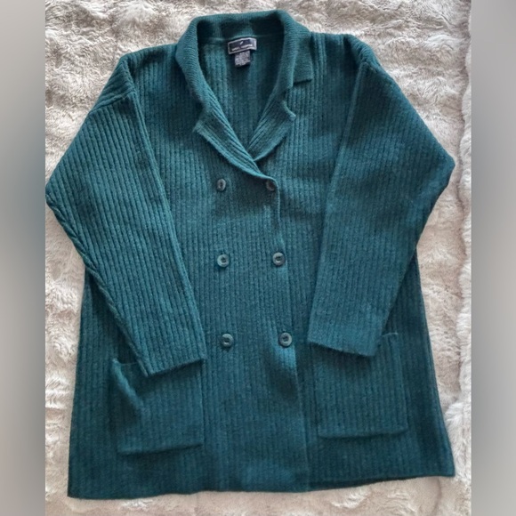 Daniel Hechter Sweaters - Vintage Daniel Hechter double breasted cardigan coat dark green pockets size M